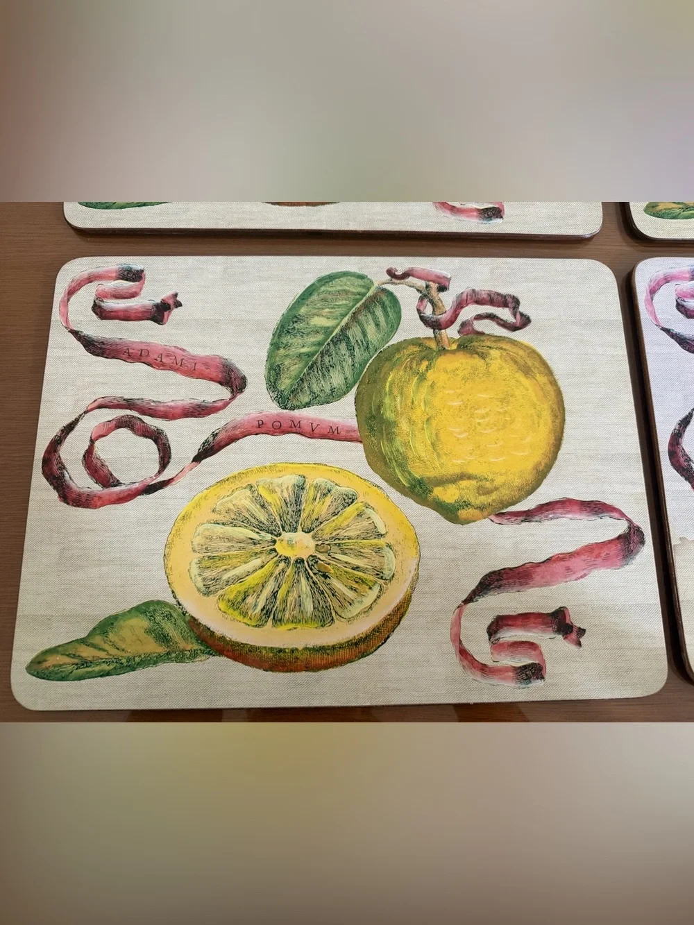 Williams Sonoma Cork Backed Placemats Lemon Fruit Adami Pomvm Set of 4 Rectangle